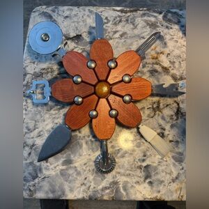Vintage Unique Rosewood Kitchen Wall Decor with Metal Accents.